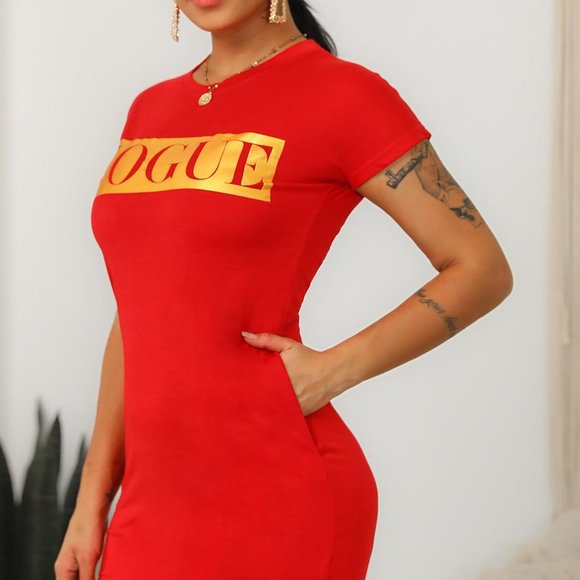 Monarch Fashion Dresses & Skirts - Red Vogue Graphic Design T-Shirt Mini Dress